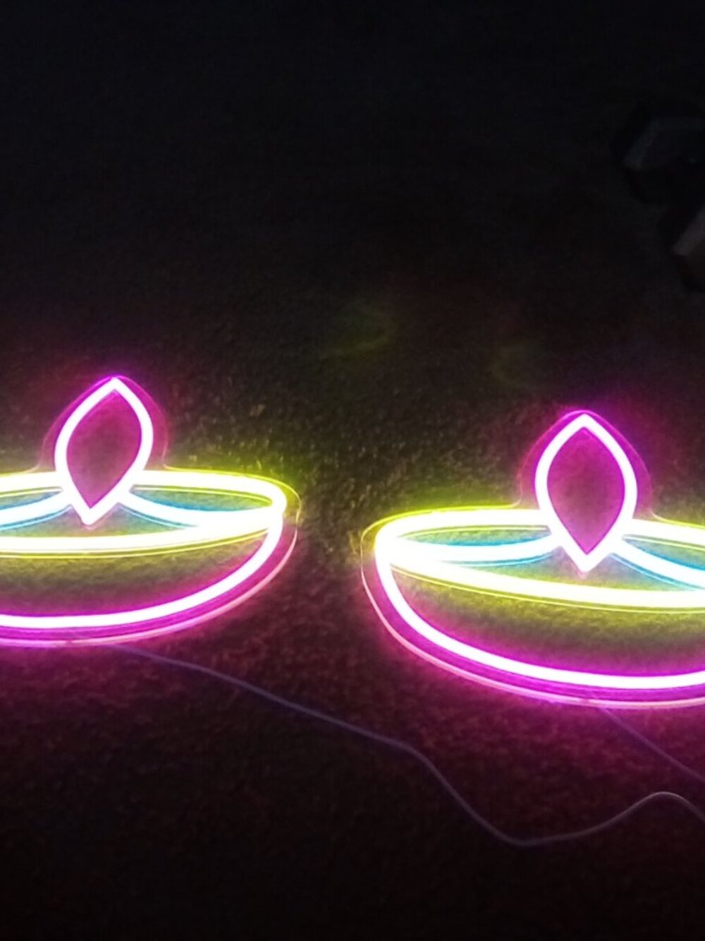 Diwali Neon Sign Festival Oil Lamp Shape LED Light Signs Backdrop Decorations